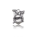 Vintage silver drum kit pendant charm with musical stave pattern on a white background - 15559-13x16mm Drum Set