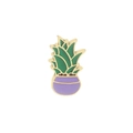 Cartoon cactus succulent enamel pin in purple pot with golden metal outline - Gold Edge Purple Pot (C1394-5)