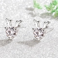 Elegant silver reindeer antler stud earrings featuring sparkling round cubic zirconia - Antler White Zirconia Studs (LED-19)