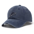 Cappellino da baseball in denim lavato blu scuro con ricami vintage e bordi sfrangiati - Blu Scuro Lavato