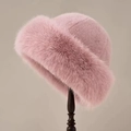 Elegant pink faux fur bucket hat with fluffy plush texture for winter warmth - Pink (Faux Fur Mongol)