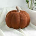 Detailed texture of a soft pumpkin-shaped pillow made from premium orange sherpa fleece - Small 20cm / Brown