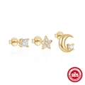 Golden S925 sterling silver earring set with marquise, star, and crescent moon studs - Gold Crescent