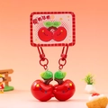 Cute cherry couple keychain set with red resin resin doll and matching leaf charms - Magnetic - Cherry Everything / SKU Price for One Pair