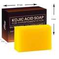 Detailed size view of Kojic Acid Soap box measuring 8.1cm by 6.3cm with yellow soap bar - 100g (No.3 English)
