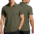 Polo à manches courtes vert olive avec col contrasté et texture gaufrée - Vert Militaire