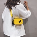 Bright yellow patent leather crossbody square bag with wide branded shoulder strap - Yellow