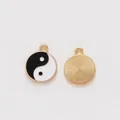 Yin Yang Tai Chi pendant in gold finish with black and white enamel for DIY jewelry - 21.8*17.8mm/2.1g / Single Side Enamel Gold Large 21.8*17.8mm