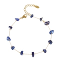 Detail of gold chain bracelet with deep blue polished gravel stones and lobster clasp - Dark Blue Crushed Stone