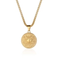 Gold stainless steel Cancer zodiac necklace featuring embossed coin pendant and box chain - Cancer Style (LP1122) / Gold