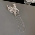 Silver butterfly hair claw clip with rhinestones and long fringe chain tassels - Butterfly Tassel