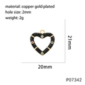 Detailed size specifications for heart pendant with black enamel and colored zircons - Black (P07342)
