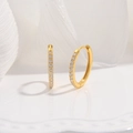 Close-up of S925 sterling silver stamp on gold plated zircon small hoop earrings - 18mm / Gold