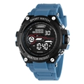 Blue digital men's sports watch with silicone strap and luminous multi-function display - Blue