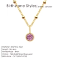 October birthstone necklace with 8mm light rose pendant in gold stainless steel finish - October Pink - Gold