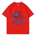 Red Independence Day cotton t-shirt with heart flag print and 4th of July text - XS / Red 4th July Heart Style
