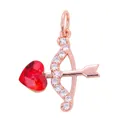 Pendentif flèche de Cupidon en or rose avec cristal cœur rouge et pavé de zircons - Flèche de Cupidon / Or rose