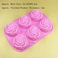 Pink 6-cavity rose flower silicone mold for DIY soap and cakes, 24.2x16x3.2cm size - 7241-6-Cavity Rose Flower