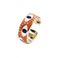 Anillo de Ojo Turco chapado en oro con esmalte naranja y azul, diseño abierto ajustable - Abierto Ajustable / Naranja