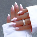 Glossy almond French gradient press-on nails with a luxury rhinestone eternity ring - French White Gradient Style (AW215) / Black Jelly Glue