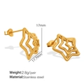 Golden multi-layer hollow star stud earrings in stainless steel, size 17x17.7mm - Multi-Layer Hollow Star Style (EH820) / Gold