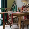 Christmas table runner with jacquard reindeer patterns and festive red tassels - Green Stripe Bow + Red Tassel