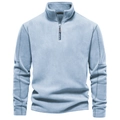 Close-up of men's blue fleece sweatshirt showing half-zip stand collar and soft texture - S / 1/4 Zip Light Blue (HD08)