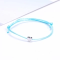Minimalist adjustable light blue cord bracelet with silver heart charm for women - Sky Blue/Silver