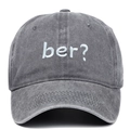 Washed charcoal grey baseball cap with blue ber embroidery and retro vintage style finish - Gray