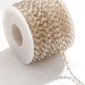 Transparent crystal bead chain with gold wire on spool for DIY jewelry making - Gold-Clear White