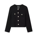 Veste classique en tweed noir avec d'élégants boutons dorés en relief sur fond blanc - XS / Noir