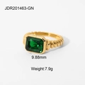Detailed view of twisted gold band ring with a 9.88mm square emerald zircon stone - US 6 / Square Emerald Style (JDR201463-GN)