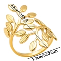 Macro view of gold leaf ring with dimensions 3.0cm height and 1.7cm width measurements - Adjustable Open / Gold