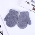 Warm coral fleece children's mittens in grey with ribbed cuffs on white background - S / Light Gray
