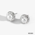 Orecchini a perno in acciaio inossidabile argento con perle bianche e bordi a rete - Orecchini d'Argento (PD3283)