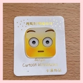 Cute yellow emoji acrylic badge featuring a sweating face on a white backing card - Stunned / Patch Pattern
