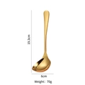 Polished gold 304 stainless steel soup spoon measuring 19.3cm in length and 70g weight - Small Gold Soup Spoon