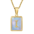 Collana placcata oro 18 carati con pendente in madreperla blu e lettera iniziale I - Lettera I Oro (Con Catena)
