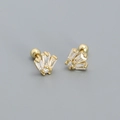 Golden S925 silver fan-shaped cartilage stud with rectangular zircon and screw back - Gold