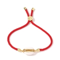 Bracciale regolabile in corda rossa intrecciata con ciondolo a conchiglia bianca e oro - Ciondolo a Conchiglia Bianca / Rosso