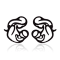 Close-up of minimalist black hollow earrings showing abstract mother and child design - 194/Mother and Child / Black