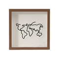 Modern world map outline decor in dark wood frame for travel memory ticket storage - World Map (Classic) / 15x15cm / Walnut