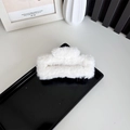 White plush square claw clip with soft faux fur texture for elegant hair styling - Large White (approx. 12cm)
