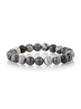 Macro detail of natural stone beaded bracelet with marble texture and polished finish - 2204 Black Network Jasper