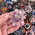 Handmade pink and purple crystal sunflower ornament crafted from natural tumbled stones - Rose Quartz