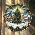 Detail of Christmas tree acrylic ornament in stained glass style with gold hanging string - 15x15cm