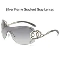 Rimless silver oversized sunglasses with gradient grey lenses and snake design temples - Silver Frame Silver Mirror Lens