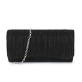 Detail of black pleated clutch bag with shimmering sequins and silver chain strap - Black