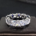 Close-up of luxury titanium ring with full triangle-cut zircon pavé setting for women - US 6 / White Gold