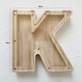 Letter K shaped wooden money box with transparent acrylic panel, 18cm oak storage jar - Letter K